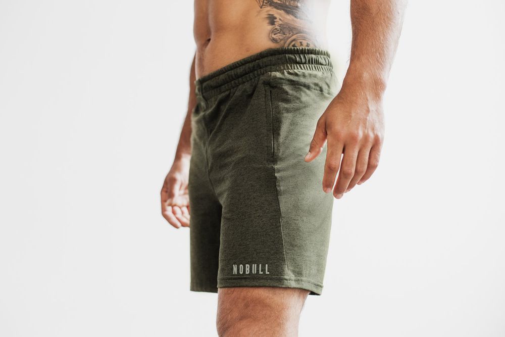 NOBULL Men's Lightweight Knit 7" Shorts - Olive Heather - Ireland (8641GTWKQ)